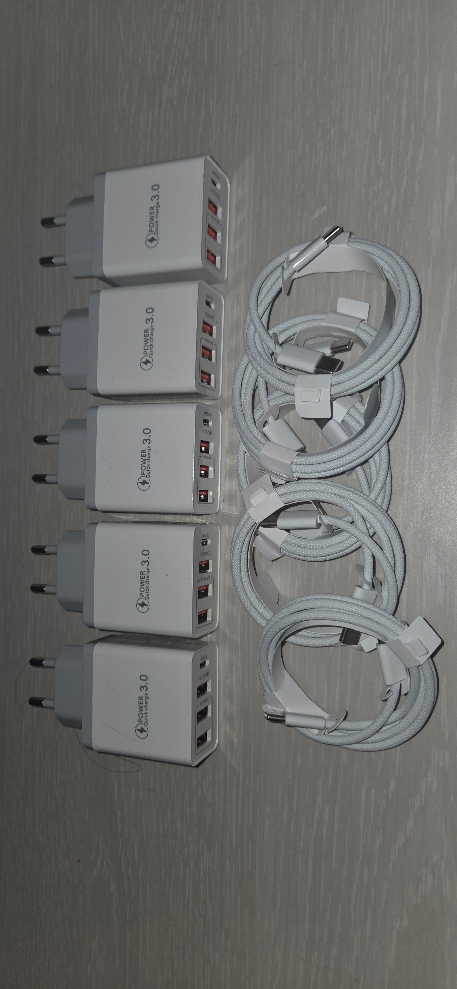 Lotto Stock 5x Caricabatteria 48W + 5x Cavo USB