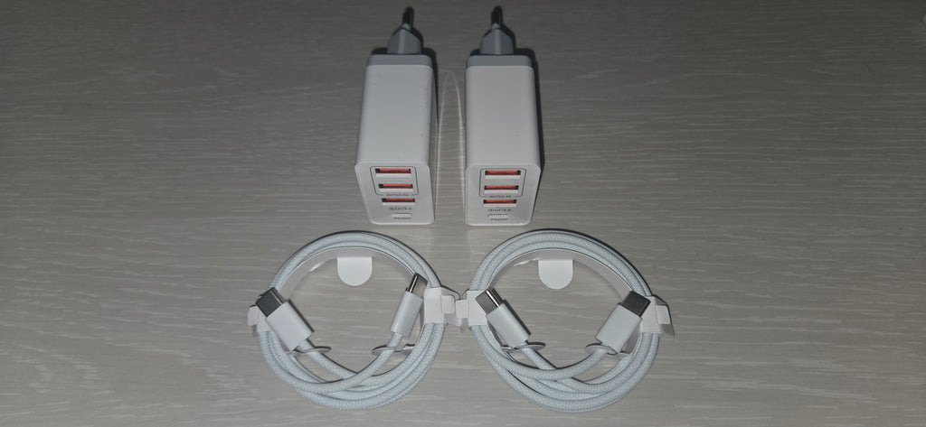 2x Kit Caricabatterie 48W 4 Porte USB Type-A/C + 2x Cavo USB Type-C > Type-C