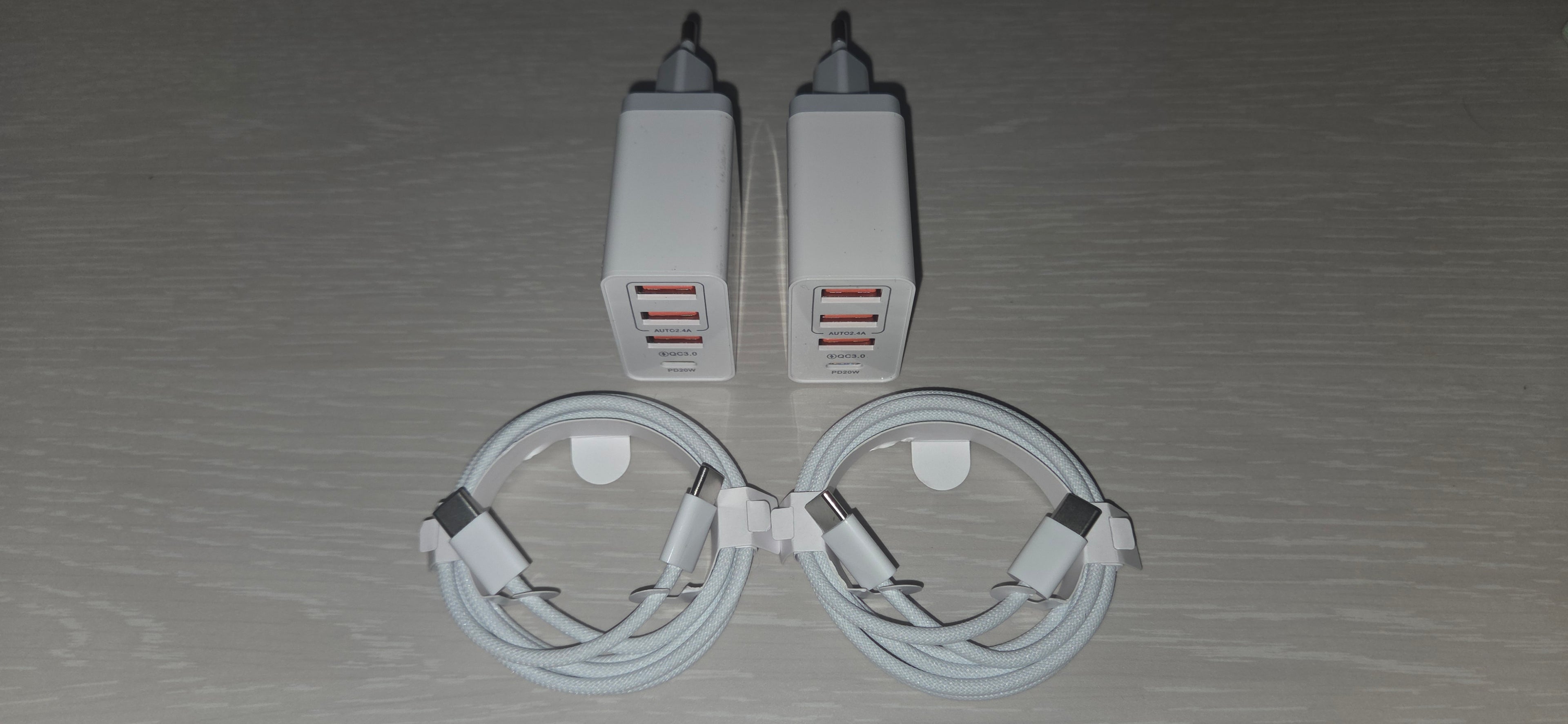 2x Kit Caricabatterie 48W 4 Porte USB Type-A/C + 2x Cavo USB Type-C > Type-C