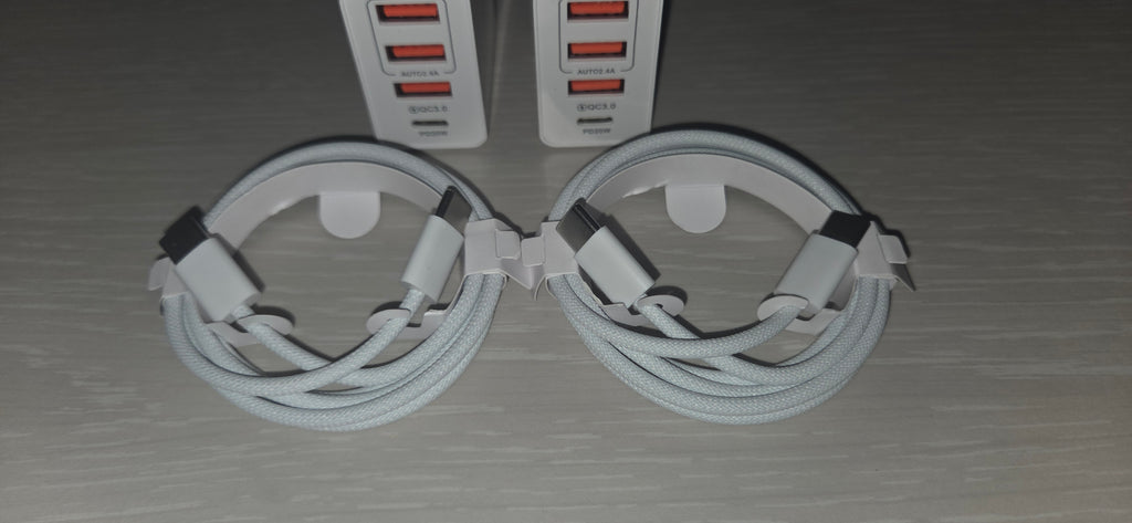2x Kit Caricabatterie 48W 4 Porte USB Type-A/C + 2x Cavo USB Type-C > Type-C