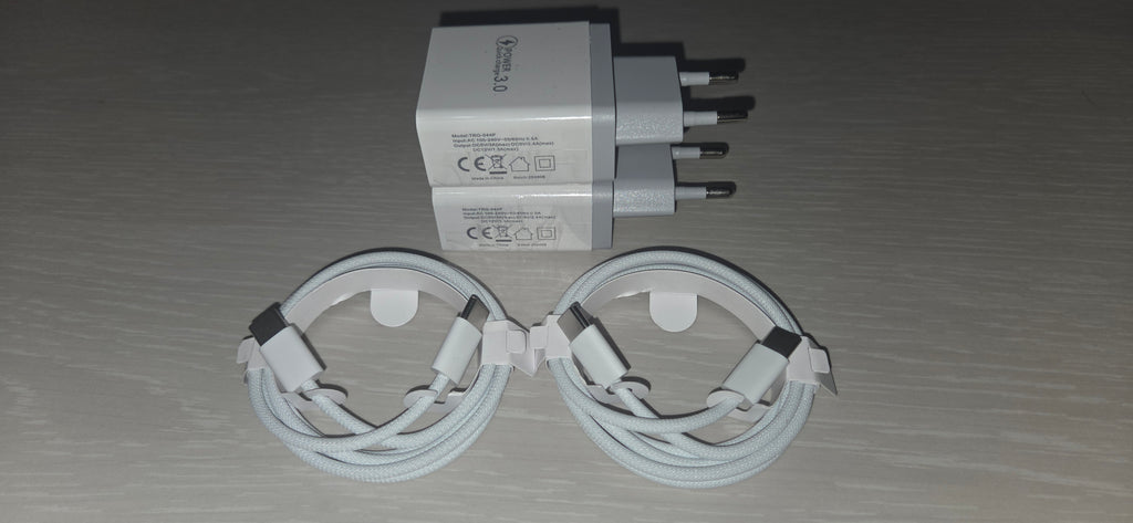 2x Kit Caricabatterie 48W 4 Porte USB Type-A/C + 2x Cavo USB Type-C > Type-C