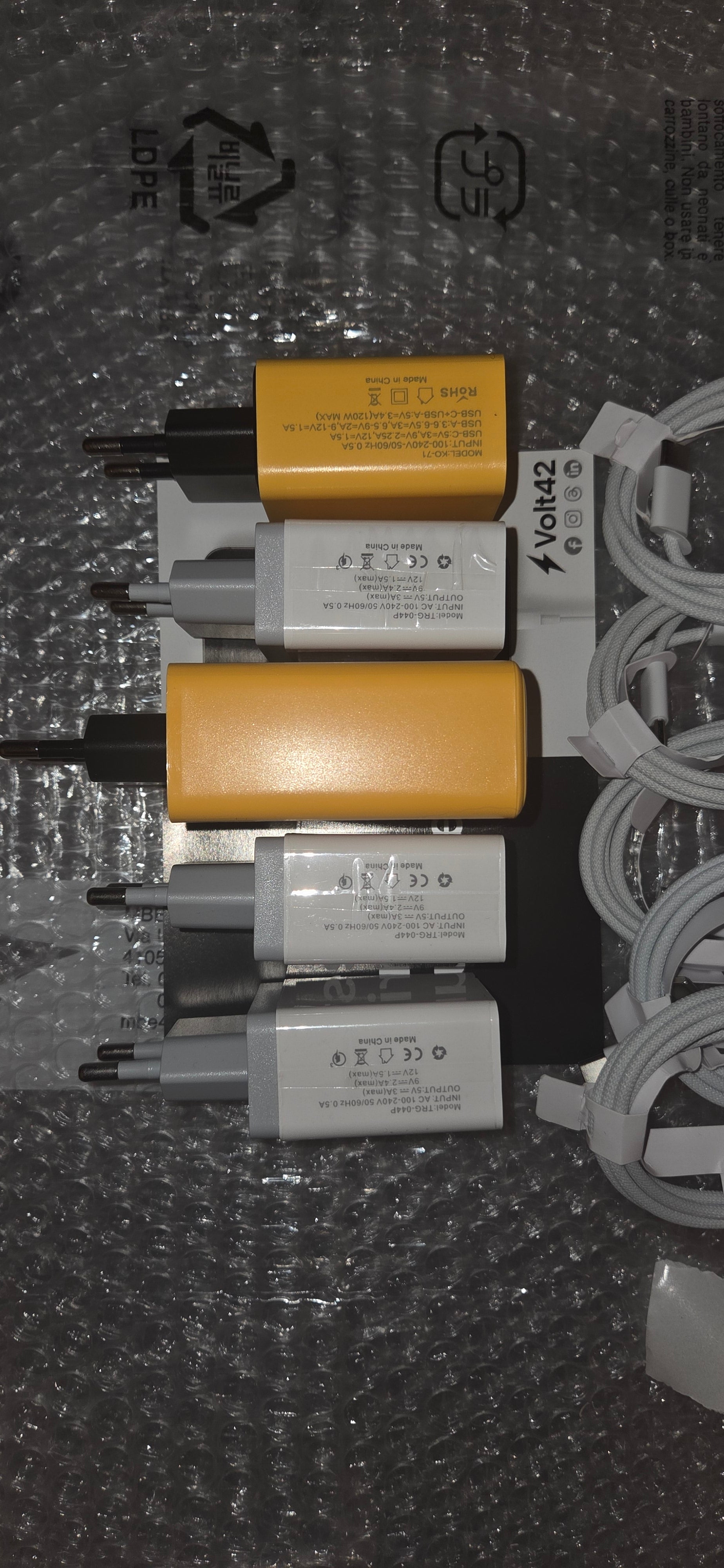 Lotto di 5 Kit Assortiti Misti 5 Caricatore + 5 Cavi USB-C