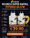 Kit Doppio Caricatore Rapido 67W Volt42 + 2 Cavi Arrotolati 3-in-1 (USB-A, USB-C, Lightning)