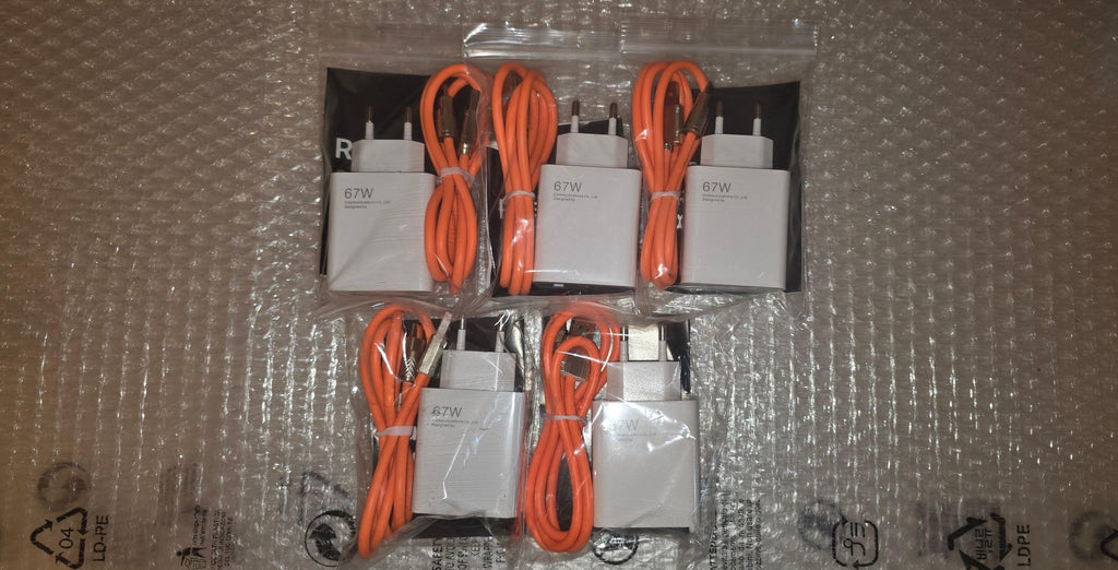 POWER-KIT FAMIGLIA 5X CARICATORI ULTRA-RAPIDI 67W + 5X CAVI RINFORZATI ARANCIONI